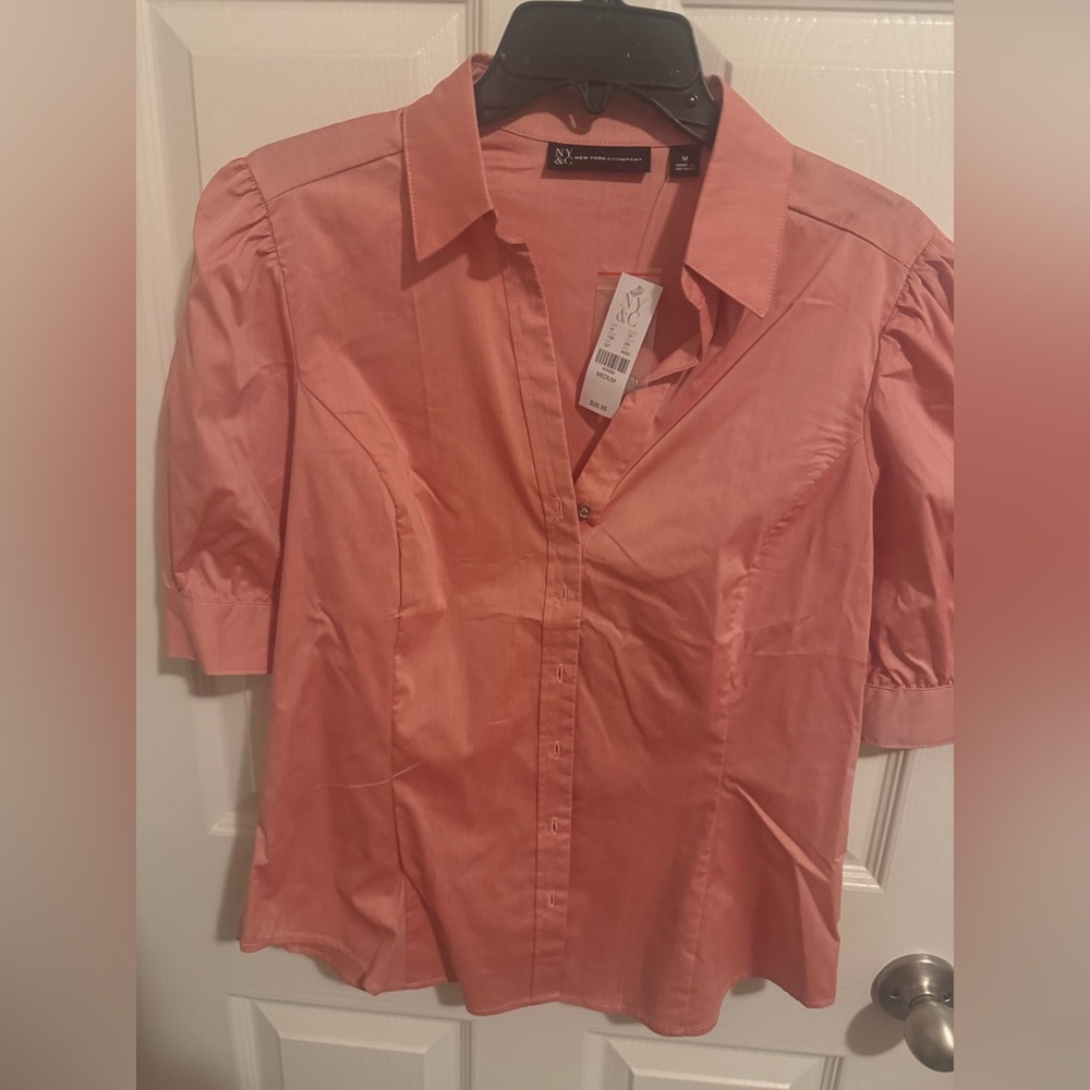 New York and Co Pink Button Down Top